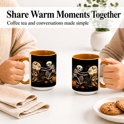 #pl[15oz|Orange] Night Graveyard Yorkie Ceramic Mug, Halloween Art for Dog Lovers