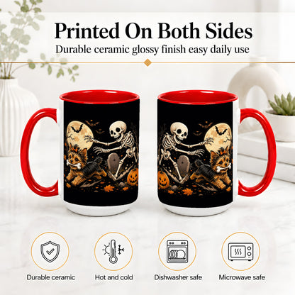 #pl[15oz|Red] Night Graveyard Yorkie Ceramic Mug, Halloween Art for Dog Lovers