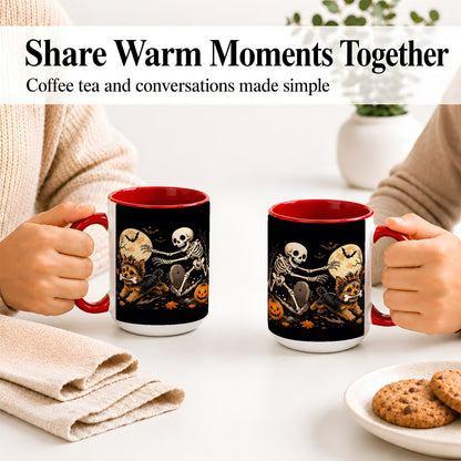 #pl[15oz|Red] Night Graveyard Yorkie Ceramic Mug, Halloween Art for Dog Lovers