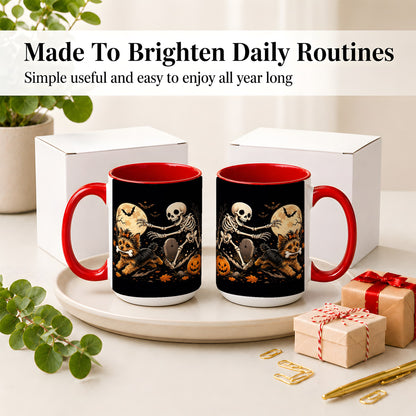 #pl[15oz|Red] Night Graveyard Yorkie Ceramic Mug, Halloween Art for Dog Lovers