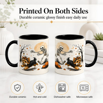 #pl[11oz|Black] Lantern Graveyard Yorkie Ceramic Mug, Halloween Art for Dog Lovers