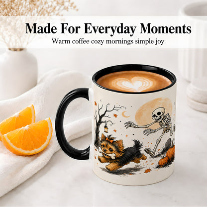 #pl[11oz|Black] Lantern Graveyard Yorkie Ceramic Mug, Halloween Art for Dog Lovers