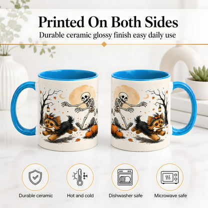 #pl[11oz|Blue] Lantern Graveyard Yorkie Ceramic Mug, Halloween Art for Dog Lovers