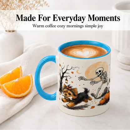 #pl[11oz|Blue] Lantern Graveyard Yorkie Ceramic Mug, Halloween Art for Dog Lovers