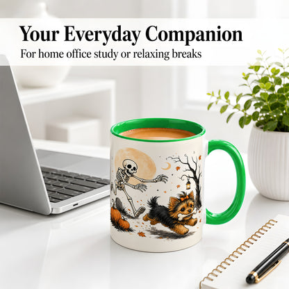 #pl[11oz|Green] Lantern Graveyard Yorkie Ceramic Mug, Halloween Art for Dog Lovers