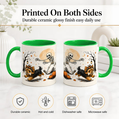 #pl[11oz|Green] Lantern Graveyard Yorkie Ceramic Mug, Halloween Art for Dog Lovers