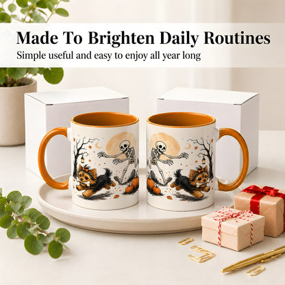 #pl[11oz|Orange] Lantern Graveyard Yorkie Ceramic Mug, Halloween Art for Dog Lovers