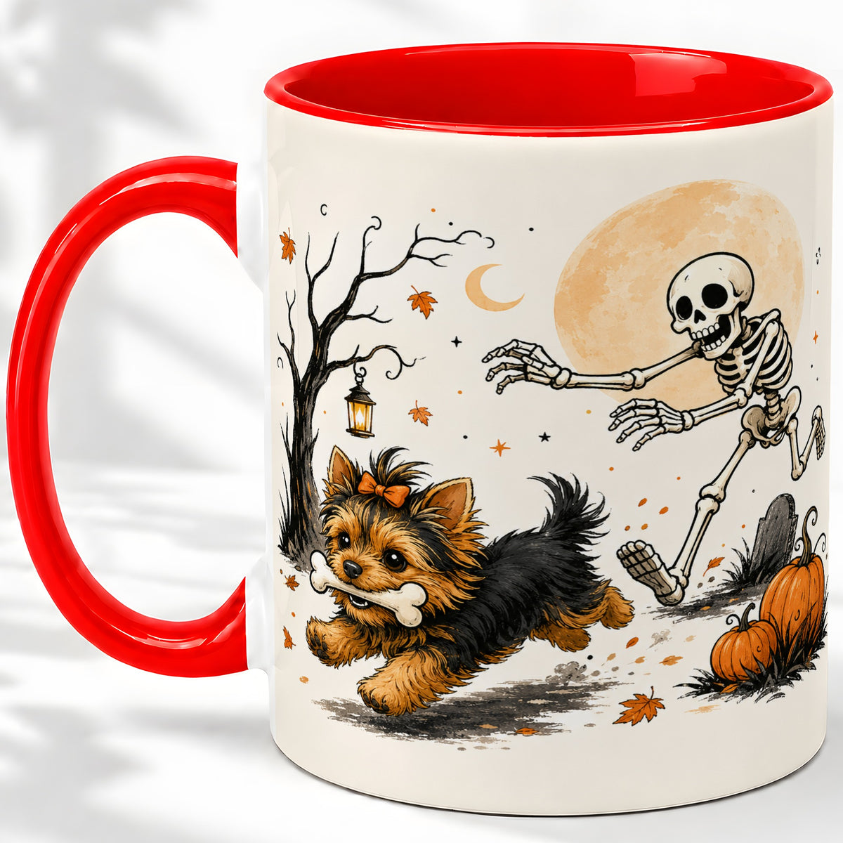 Lantern Graveyard Yorkie Ceramic Mug, Halloween Art for Dog Lovers