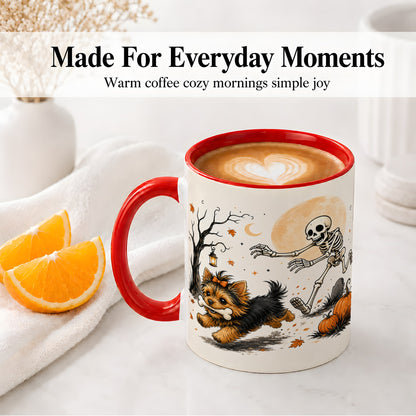 #pl[11oz|Red] Lantern Graveyard Yorkie Ceramic Mug, Halloween Art for Dog Lovers