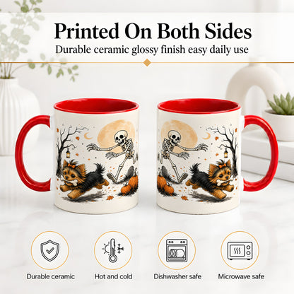 #pl[11oz|Red] Lantern Graveyard Yorkie Ceramic Mug, Halloween Art for Dog Lovers