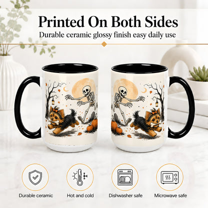 #pl[15oz|Black] Lantern Graveyard Yorkie Ceramic Mug, Halloween Art for Dog Lovers