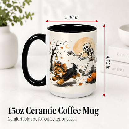 #pl[15oz|Black] Lantern Graveyard Yorkie Ceramic Mug, Halloween Art for Dog Lovers