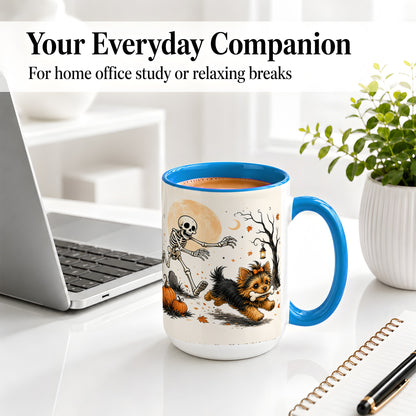 #pl[15oz|Blue] Lantern Graveyard Yorkie Ceramic Mug, Halloween Art for Dog Lovers