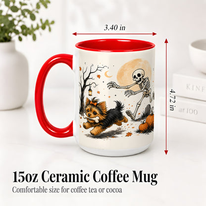 #pl[15oz|Red] Lantern Graveyard Yorkie Ceramic Mug, Halloween Art for Dog Lovers