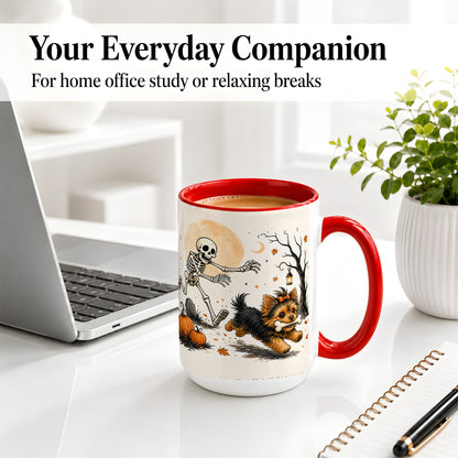 #pl[15oz|Red] Lantern Graveyard Yorkie Ceramic Mug, Halloween Art for Dog Lovers