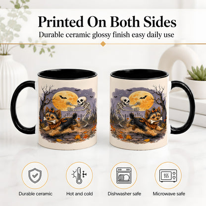 #pl[11oz|Black] Moonlit Graveyard Yorkie Ceramic Mug, Halloween Art for Dog Lovers