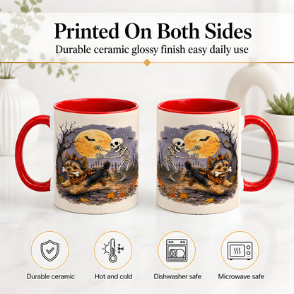 #pl[11oz|Red] Moonlit Graveyard Yorkie Ceramic Mug, Halloween Art for Dog Lovers