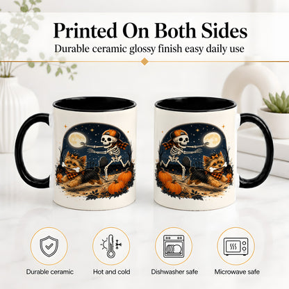 #pl[11oz|Black] Midnight Yorkie Skeleton Ceramic Mug, Halloween Art for Dog Lovers