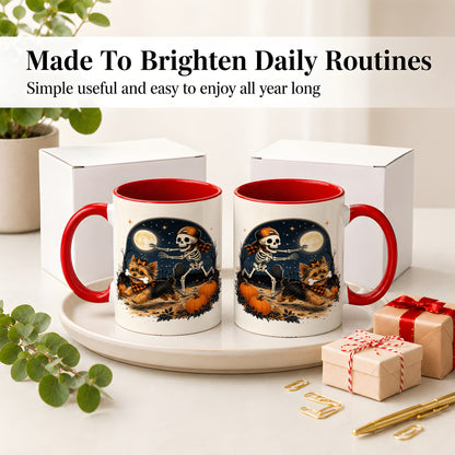#pl[11oz|Red] Midnight Yorkie Skeleton Ceramic Mug, Halloween Art for Dog Lovers