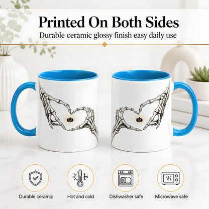 #pl[11oz|Blue] Skeleton Heart Hands Ceramic Mug, Jack O Lantern Halloween Art