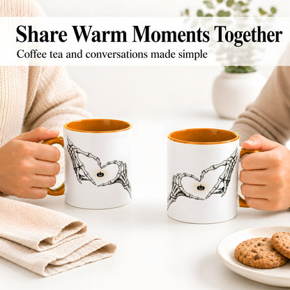 #pl[11oz|Orange] Skeleton Heart Hands Ceramic Mug, Jack O Lantern Halloween Art