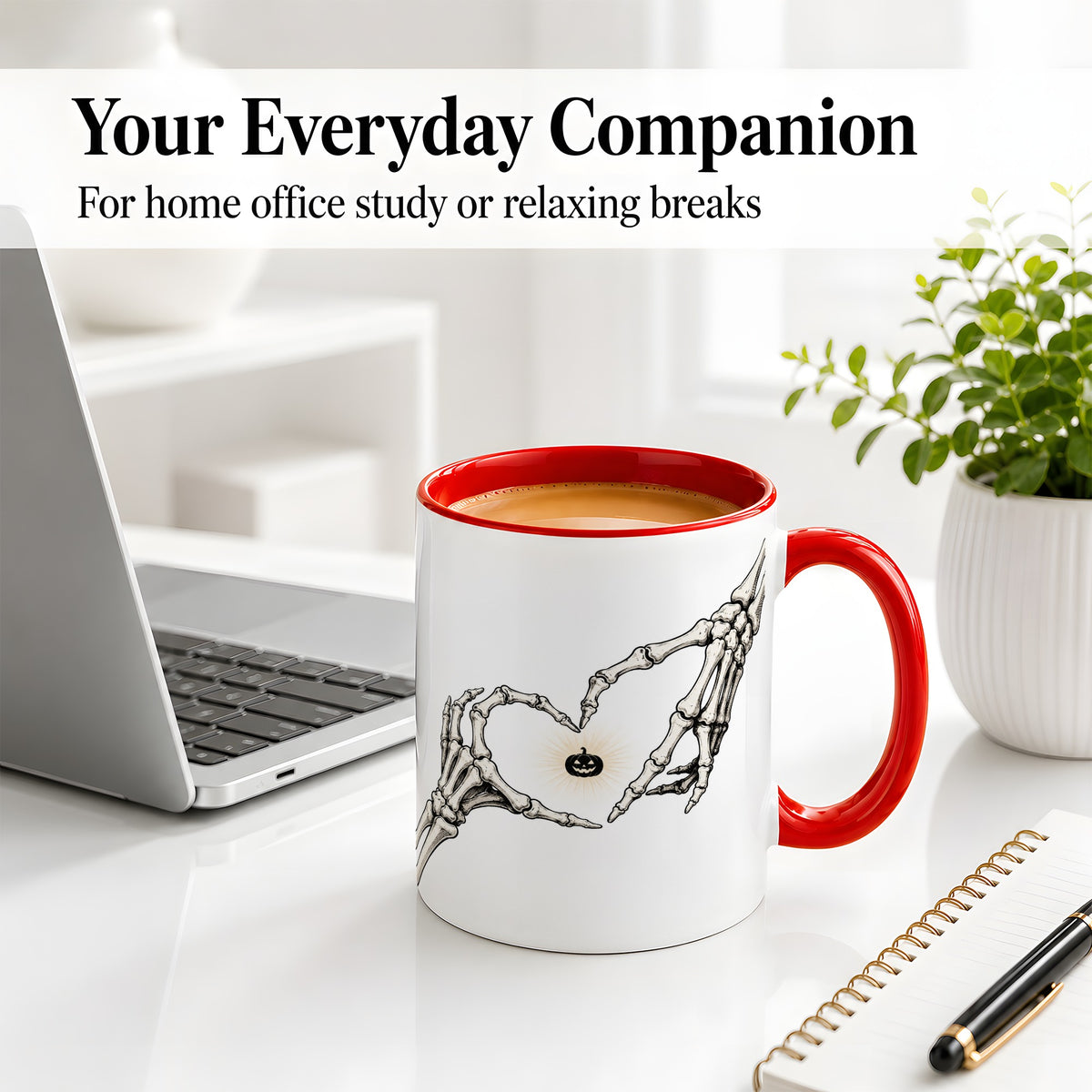 #pl[11oz|Red] Skeleton Heart Hands Ceramic Mug, Jack O Lantern Halloween Art
