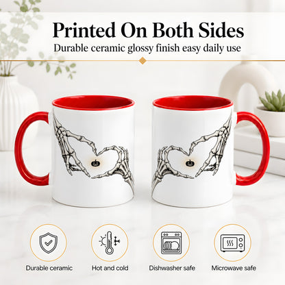 #pl[11oz|Red] Skeleton Heart Hands Ceramic Mug, Jack O Lantern Halloween Art
