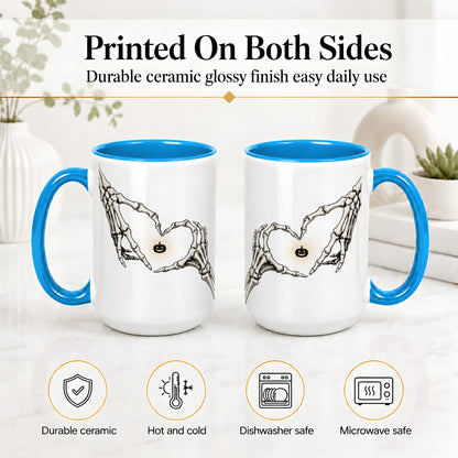 #pl[15oz|Blue] Skeleton Heart Hands Ceramic Mug, Jack O Lantern Halloween Art