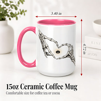 #pl[15oz|Pink] Skeleton Heart Hands Ceramic Mug, Jack O Lantern Halloween Art