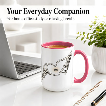 #pl[15oz|Pink] Skeleton Heart Hands Ceramic Mug, Jack O Lantern Halloween Art