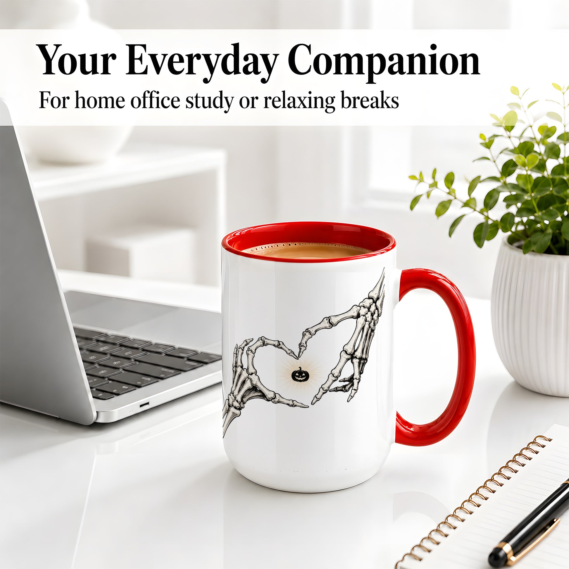 #pl[15oz|Red] Skeleton Heart Hands Ceramic Mug, Jack O Lantern Halloween Art