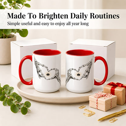 #pl[15oz|Red] Skeleton Heart Hands Ceramic Mug, Jack O Lantern Halloween Art