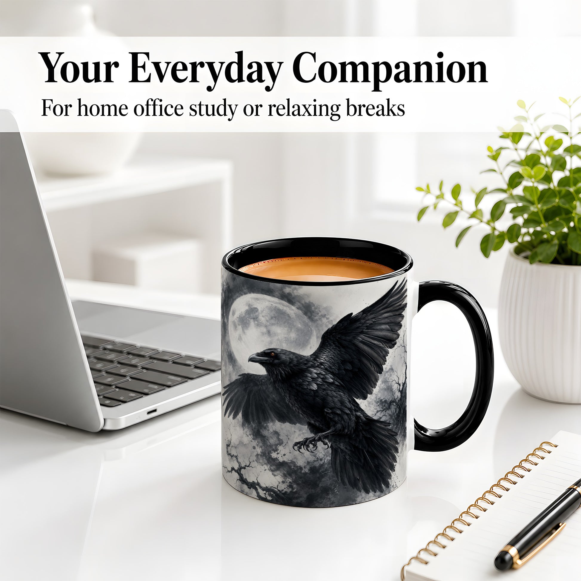 #pl[11oz|Black] Black Raven Moon Ceramic Mug, Gothic Night Watercolor Artwork