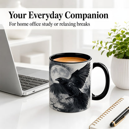 #pl[11oz|Black] Black Raven Moon Ceramic Mug, Gothic Night Watercolor Artwork
