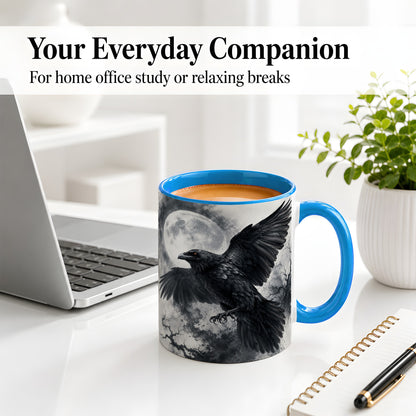 #pl[11oz|Blue] Black Raven Moon Ceramic Mug, Gothic Night Watercolor Artwork