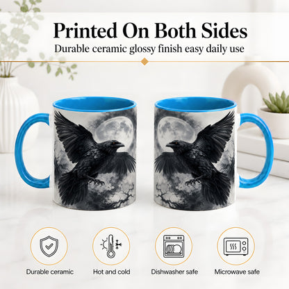 #pl[11oz|Blue] Black Raven Moon Ceramic Mug, Gothic Night Watercolor Artwork