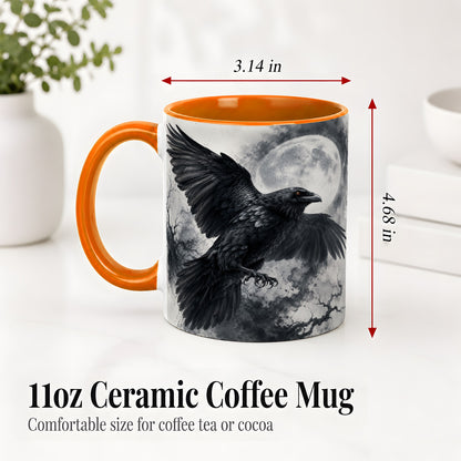 #pl[11oz|Orange] Black Raven Moon Ceramic Mug, Gothic Night Watercolor Artwork