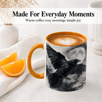 #pl[11oz|Orange] Black Raven Moon Ceramic Mug, Gothic Night Watercolor Artwork