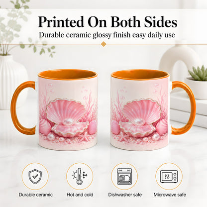 #pl[11oz|Orange] Pink Pearl Seashell Ceramic Mug, Ocean Shell Underwater Artwork