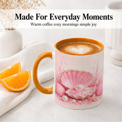 #pl[11oz|Orange] Pink Pearl Seashell Ceramic Mug, Ocean Shell Underwater Artwork