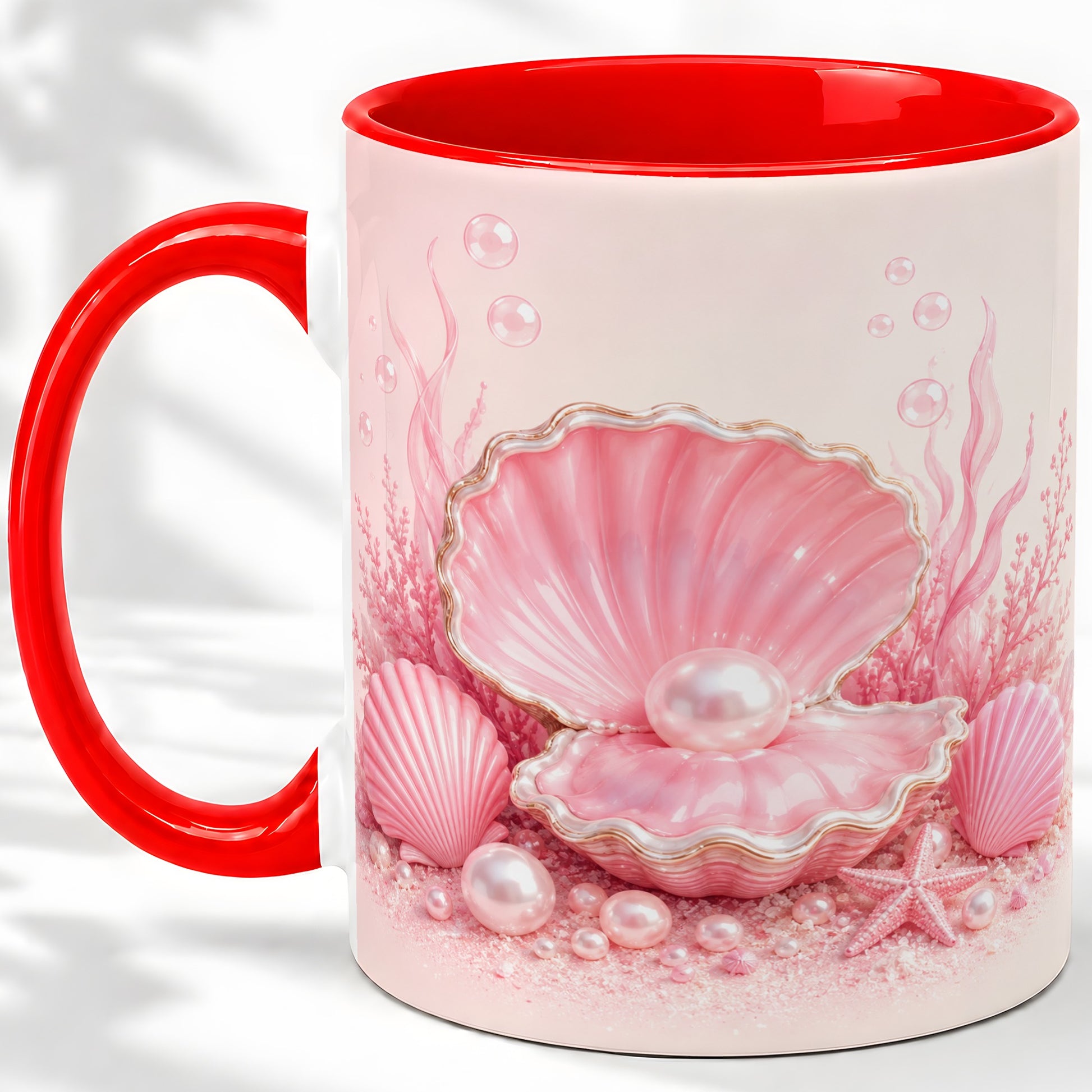 Pink Pearl Seashell Ceramic Mug, Ocean Shell Underwater Artwork