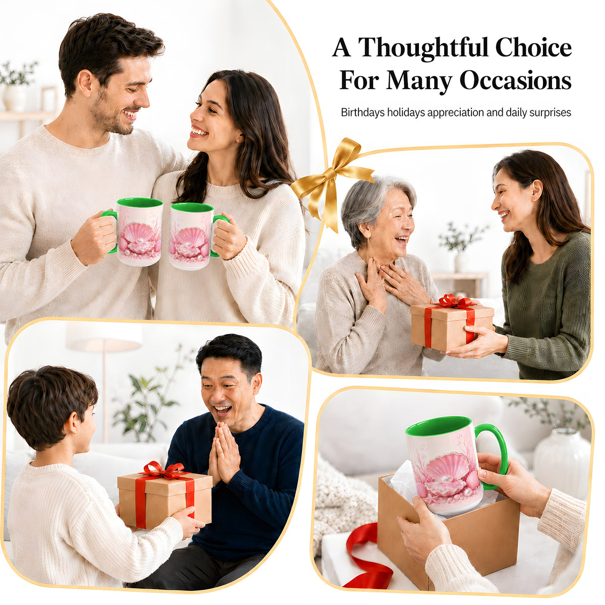 #pl[15oz|Green] Pink Pearl Seashell Ceramic Mug, Ocean Shell Underwater Artwork
