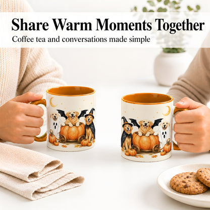 #pl[11oz|Orange] Halloween Golden Retriever Ceramic Mug, Costume Pumpkin Artwork