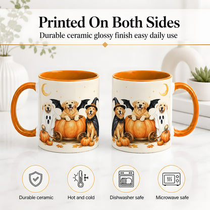 #pl[11oz|Orange] Halloween Golden Retriever Ceramic Mug, Costume Pumpkin Artwork