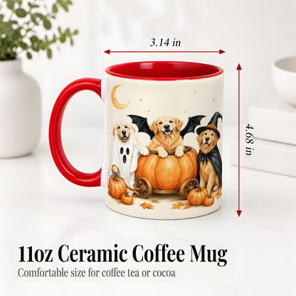 #pl[11oz|Red] Halloween Golden Retriever Ceramic Mug, Costume Pumpkin Artwork