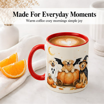 #pl[11oz|Red] Halloween Golden Retriever Ceramic Mug, Costume Pumpkin Artwork