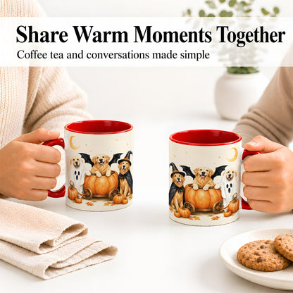 #pl[11oz|Red] Halloween Golden Retriever Ceramic Mug, Costume Pumpkin Artwork