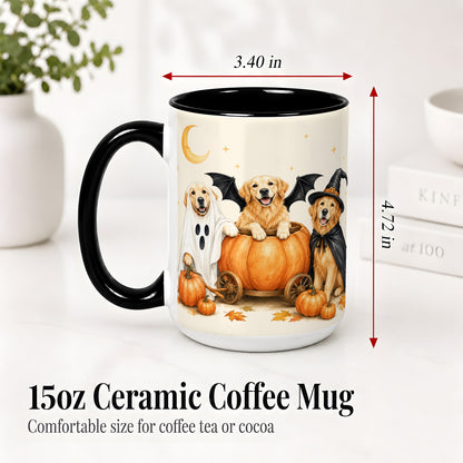 #pl[15oz|Black] Halloween Golden Retriever Ceramic Mug, Costume Pumpkin Artwork