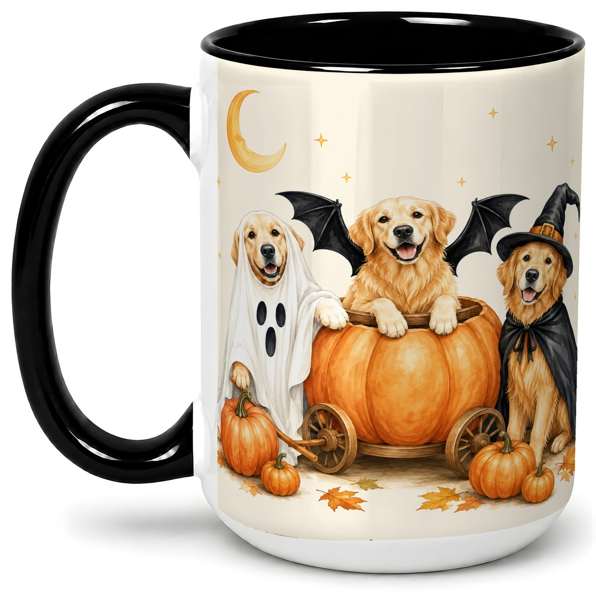 #pl[15oz|Black] Halloween Golden Retriever Ceramic Mug, Costume Pumpkin Artwork