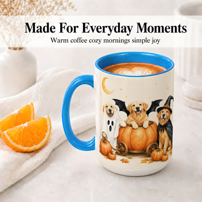 #pl[15oz|Blue] Halloween Golden Retriever Ceramic Mug, Costume Pumpkin Artwork